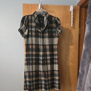 New Directions Plaid Mini Dress - Black, Brown, Cream